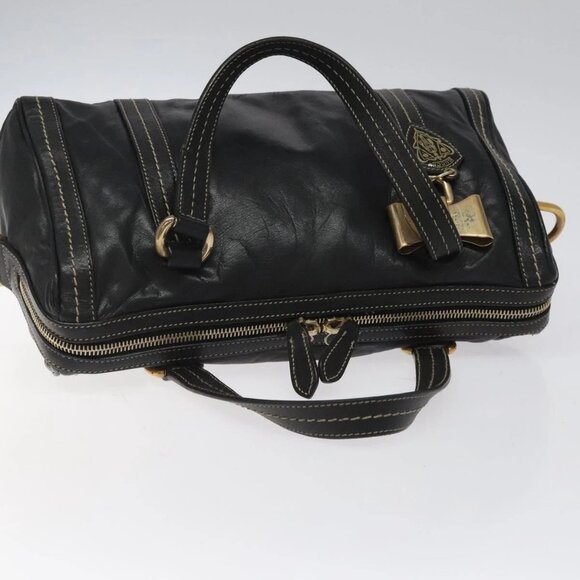 GUCCI Hand Bag Leather Black Gold - Picture 7 of 16